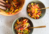 Rainbow salad with turmeric dressing, Anti-inflammatory salad recipe, Colorful vegan salad, Turmeric salad dressing, Healthy rainbow salad